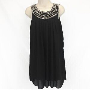 Sleeveless Lined Black Chiffon Top with Silver Metal Studded Neckline Moonair